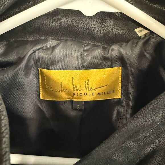 Nicole Miller Black Leather Jacket, Asymmetrical Zip, Size Small - Picture 4 of 6